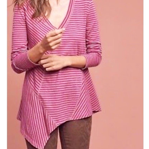 EUC Anthropologie Postmark Asymmetrical Striped V Neck Top Size XL - Picture 1 of 8